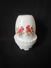VTG Fenton Art Glass Hand Painted Cardinals Milk Glass Fairy Lamp T.  Budine