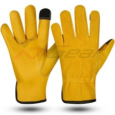 Yellow Leather Gardening Work Gloves Thorn Proof Safety Builders Driver Gloves