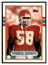 1989 Topps Traded 90T Derrick Thomas Rookie Card Kansas City Chiefs RC. rookie card picture