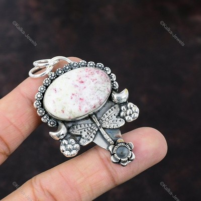 Cinnabar Gemstone Pendant 925 Sterling Silver Dragonfly Jewelry Handmade Pendant