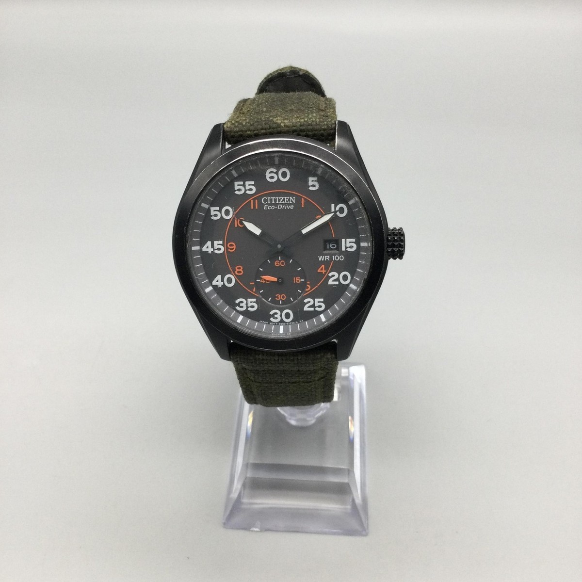 Citizen Eco-Drive Mens Watch 42mm Black Dial Green Canvas Military