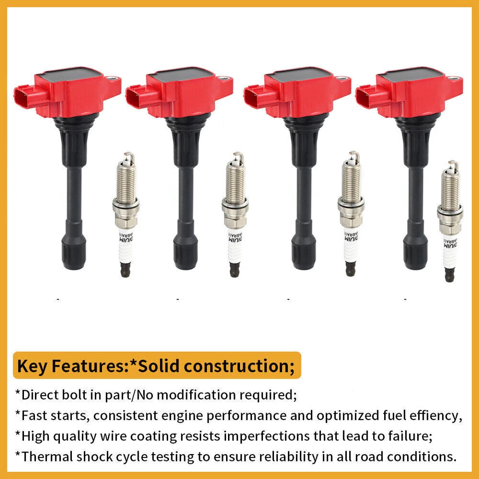 4pcs Ignition Coil + 4pcs Spark Plug Kit for 2009-2019 Nissan Versa Note L4 1.6L - Image 4 of 4