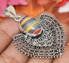 Rainbow Calsilica Gemstone Pendant 925 Silver Plated U311-C200