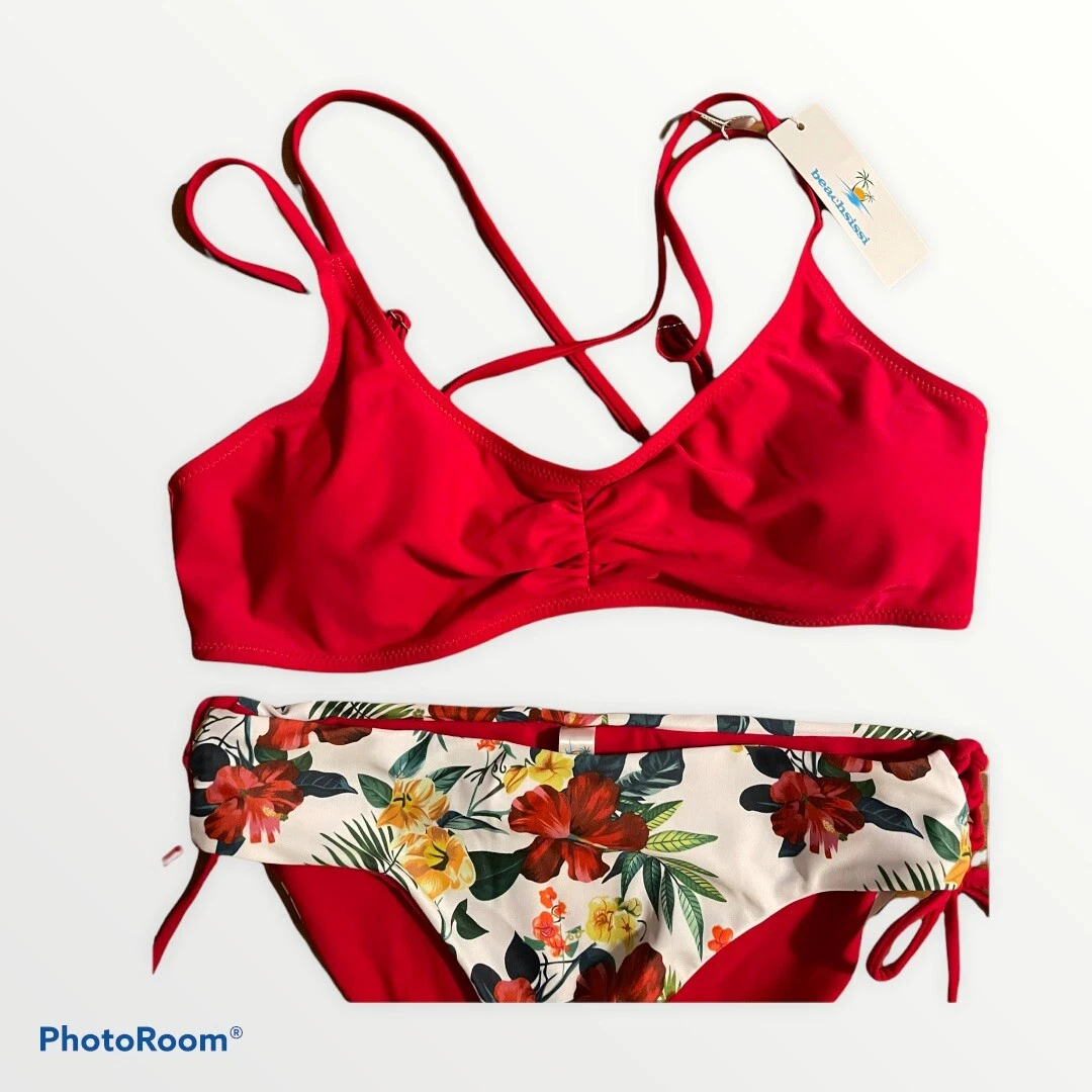 beachsissi swimwear Red Floral Cheeky Bikini size M eBay