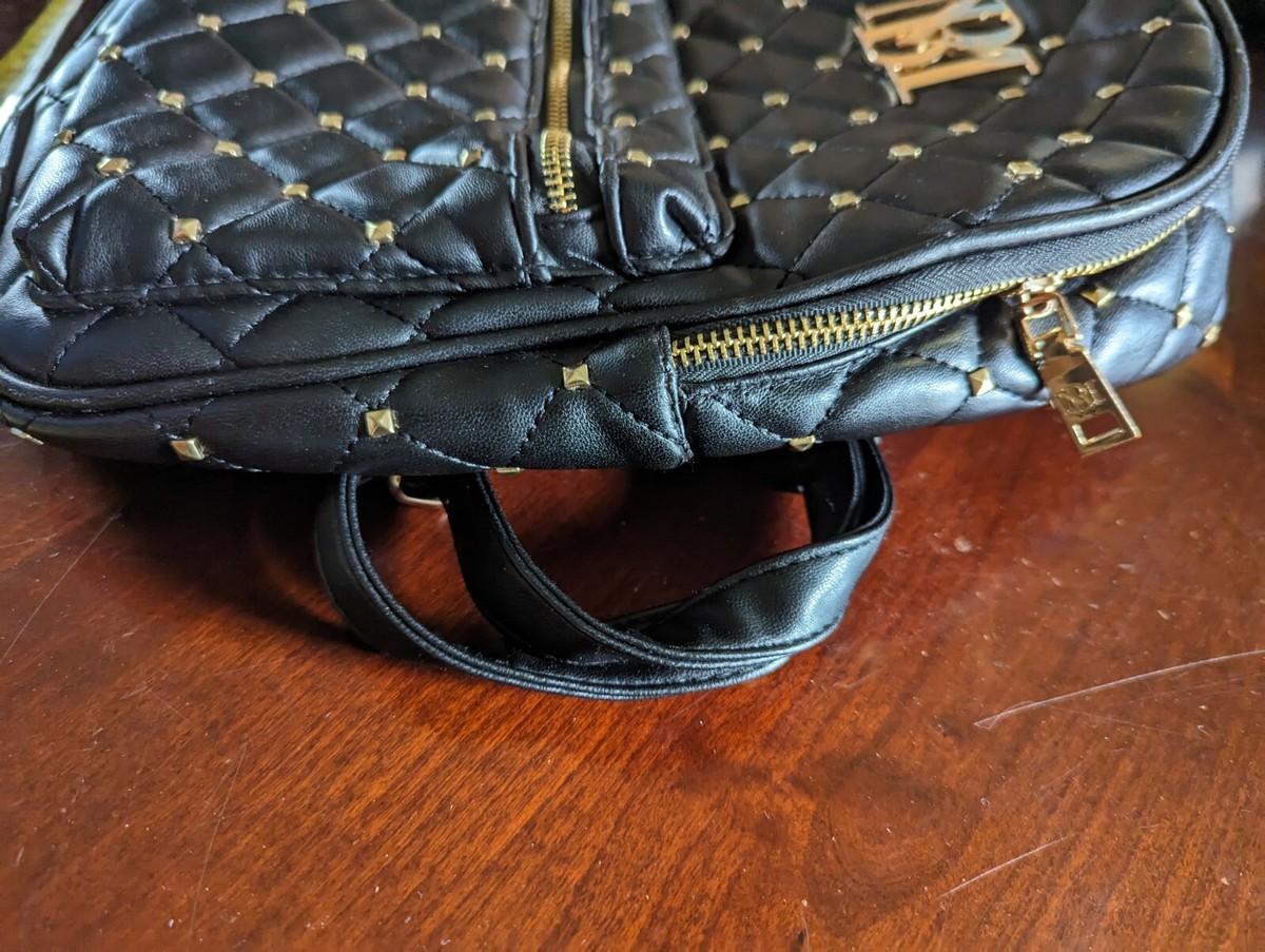 Badgley Mischka Quilted Black Backpack Purse Bag Gold  display picture 3