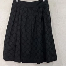 ANN TAYLOR LOFT A-Line Embroidered Eyelets Women 4 Cotton Ink Black Lined Pleats