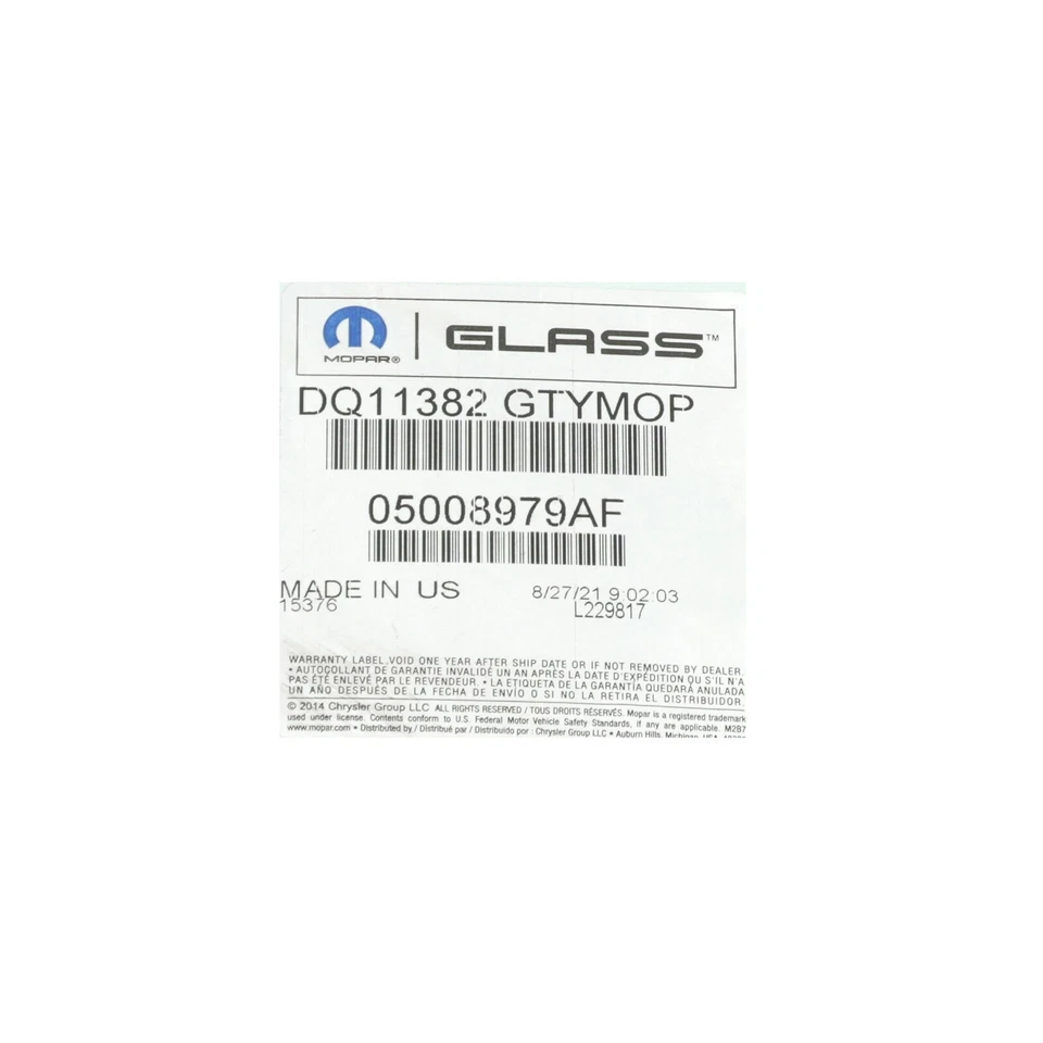 GENUINO MOPAR SEBRING AVENGER 200 CUARTO VENTANA CRISTAL IZQUIERDO OEM NUEVO 05008979AF Foto 3 de 3