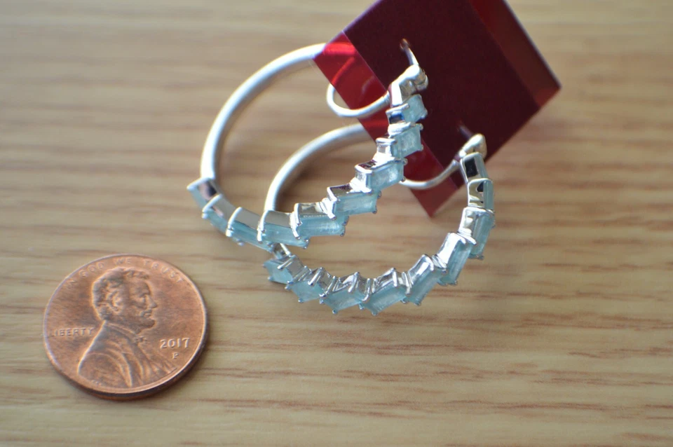 4.30ct Blue Grandidierite Hoop Earrings Rhodium over Fine Silver  ~ 1 1/4 Inch - Image 3 of 4