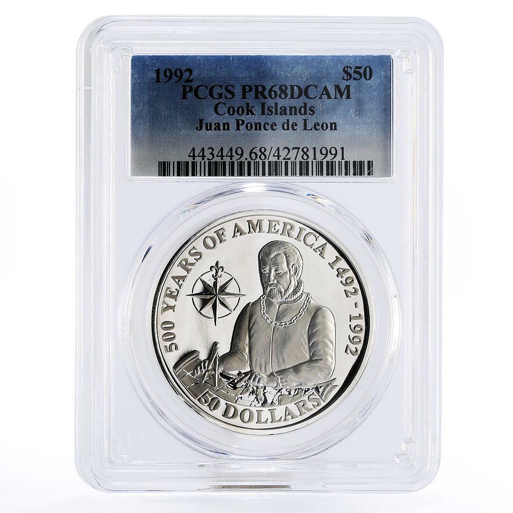 Cook Islands 50 dollars Juan Ponce de Leon Traveller PR68 PCGS
