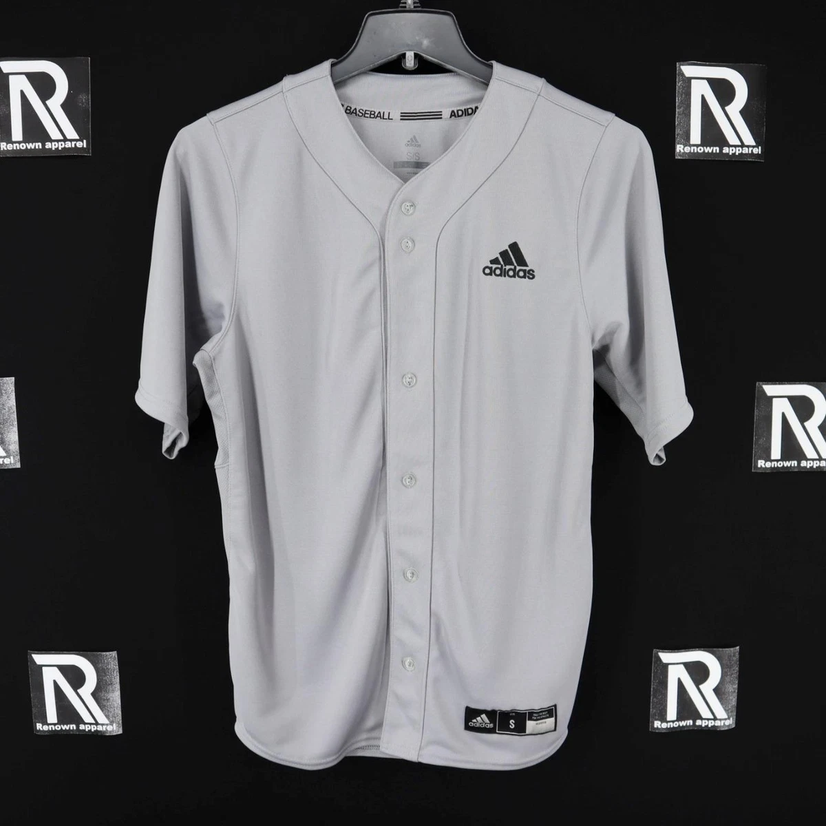 NWOT Adidas Baseball Button Down Jersey Shirts Mens Short Sleeve Gray  Baseball