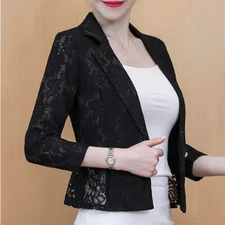 Elegant Lady Lace Suit Blazer Jacket Coat One Button Hollow Workwear Party Coat
