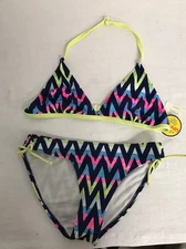 TUCKER + TATE STRIPED CHEVRON SWIM 2 PIECE BIKINI SET BLUE MULTI SIZE 12 NEW $52