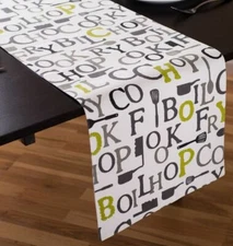 Fabric Linen Cotton Table Runner(13"x90") KITCHEN WORDS,COOK,FRY,BOIL,CHOP #1,LT