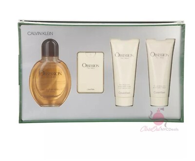 Calvin Klein Obsession Gift Set 4 PC-4.2 oz EDT Sp+0.67 oz Mini+3.4 oz ASB+S/Gel