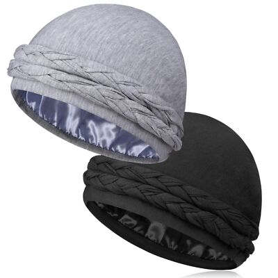 2 Pcs Satin Lined Turban Silky Head Wraps for Men with Long Twist Straps, Halo