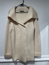 Holt Renfrew Long Cardigan Hand Knit Women's L Jacket 100% Wool Lane