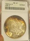 1887/6 Morgan Silver Dollar - Old ANACS holder, MS 61, RARE, Colorful tone, 5129