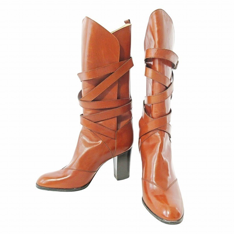 Stivali lunghi Yves Saint Laurent tacco alto cintura in pelle design 35 22 cm (8 66 usati