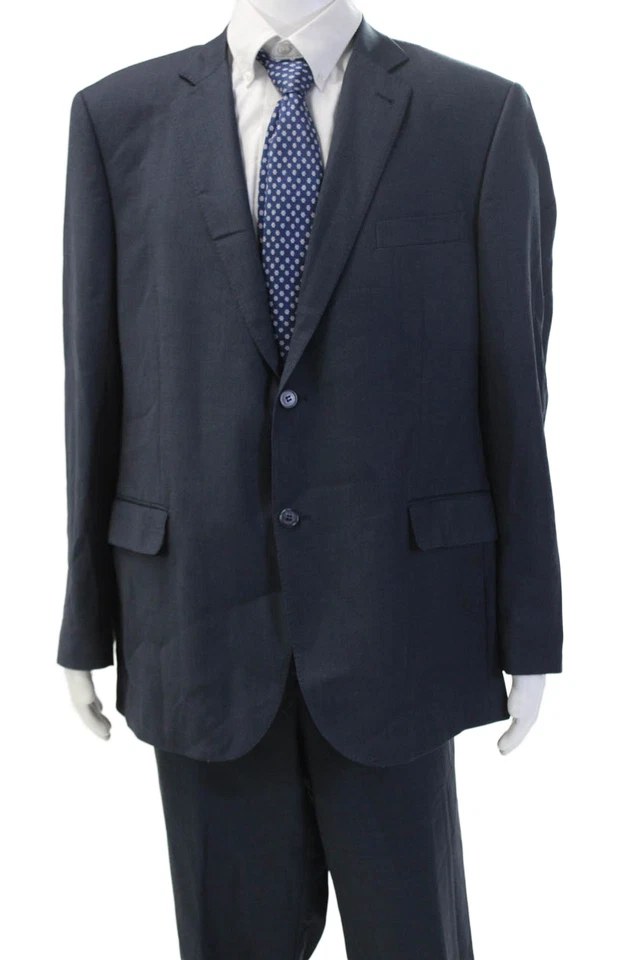 Traje de lana Zanetti para hombre azul oscuro 2 piezas cuello botón manga larga talla 48 Foto 2 de 4