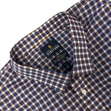 NWT STAFFORD Travels Broadcloth NWT Big  Tall Size 19 36-37 Burgundy Blue Check