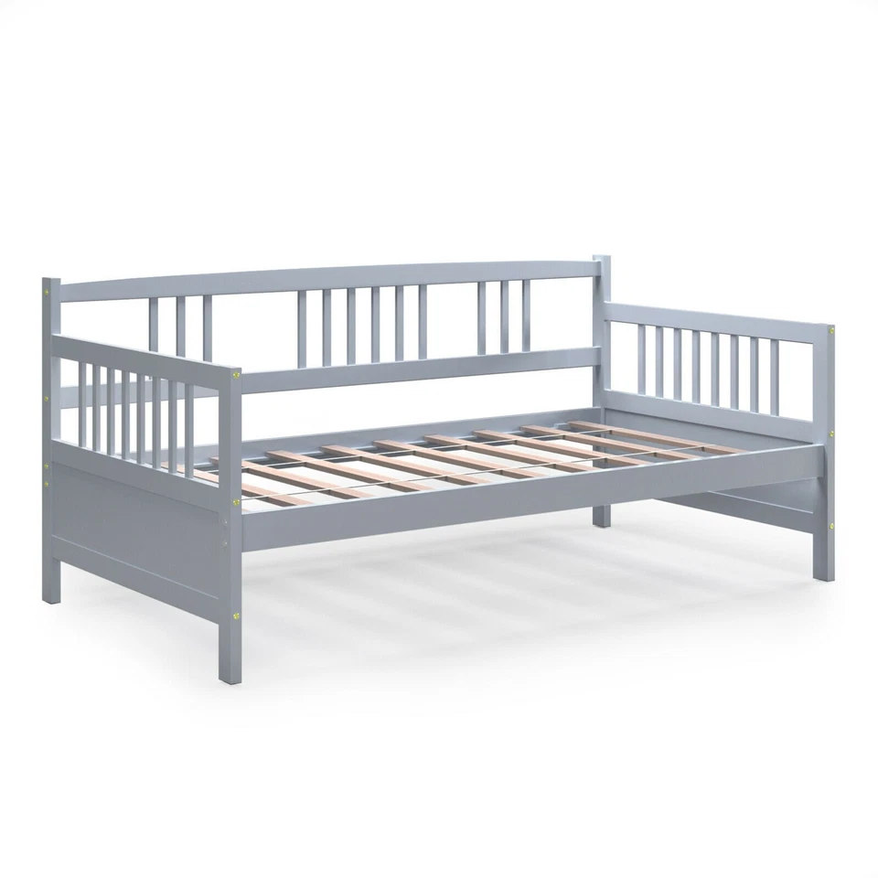 Sofá cama sofá cama listones de madera tamaño doble plataforma resistente con rieles gris Foto 2 de 4