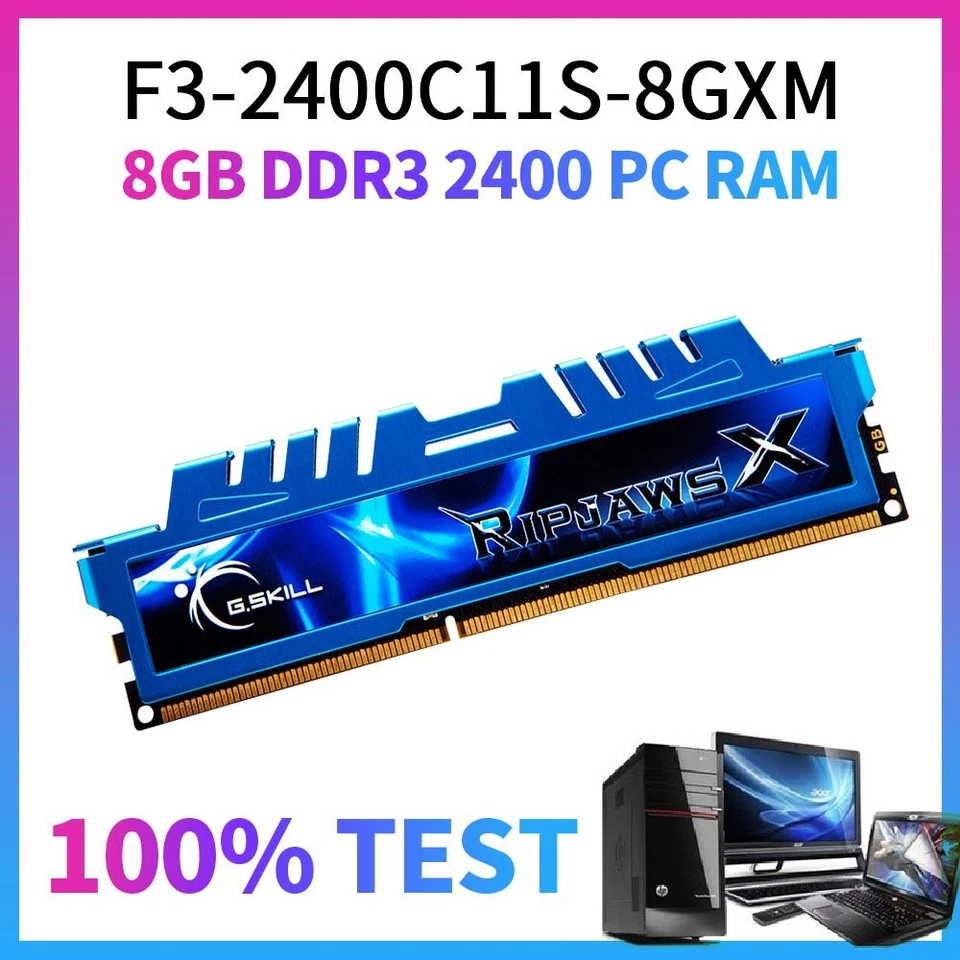 8GB DDR3 2400MHz F3-2400C11S-8GXM PC3 240Pin DIMM Memory RAM G.SKILL Ripjaws BT - Image 2 of 4