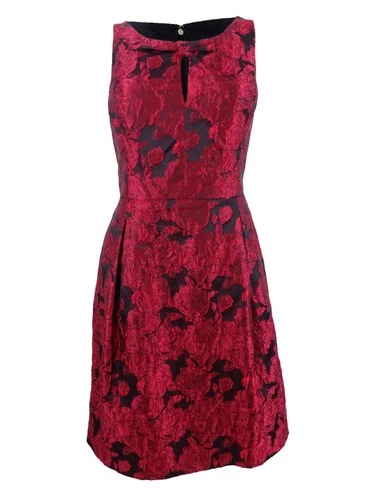 Tommy Hilfiger Women's Rose Jacquard Fit & Flare Dress (14, Scarlet/Black)