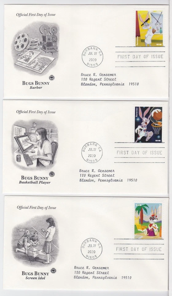TurtlesTradingPost- Bugs Bunny 2020 FDC #5494-5503 Artcraft Variety- 10 Covers - Image 2 of 4