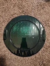 Vtg L. E. Smith Green Glass Stripes Chip And Dip Server Platter 13.5”