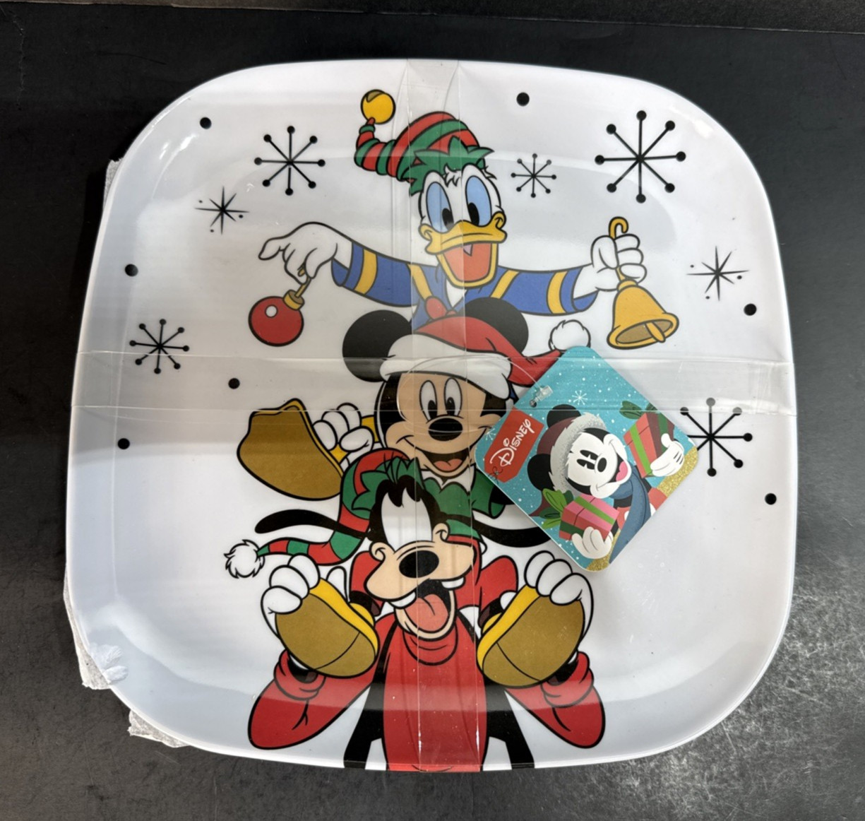 Disney Mickey Mouse Christmas Plates Set of 2 + 2 FREE (Damaged) 10" Melamine