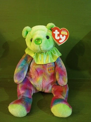 Ty 2001 Vintage August PERIDOT Birthday Beanie Baby Bear Beautiful Multicolor