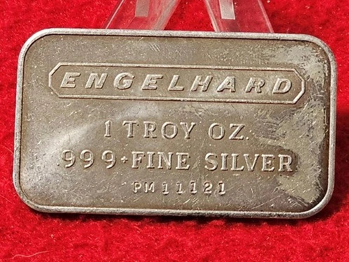 Engelhard 1 TROY OZ INGOT .999 FINE SILVER SERIAL # PM11121             #T1980