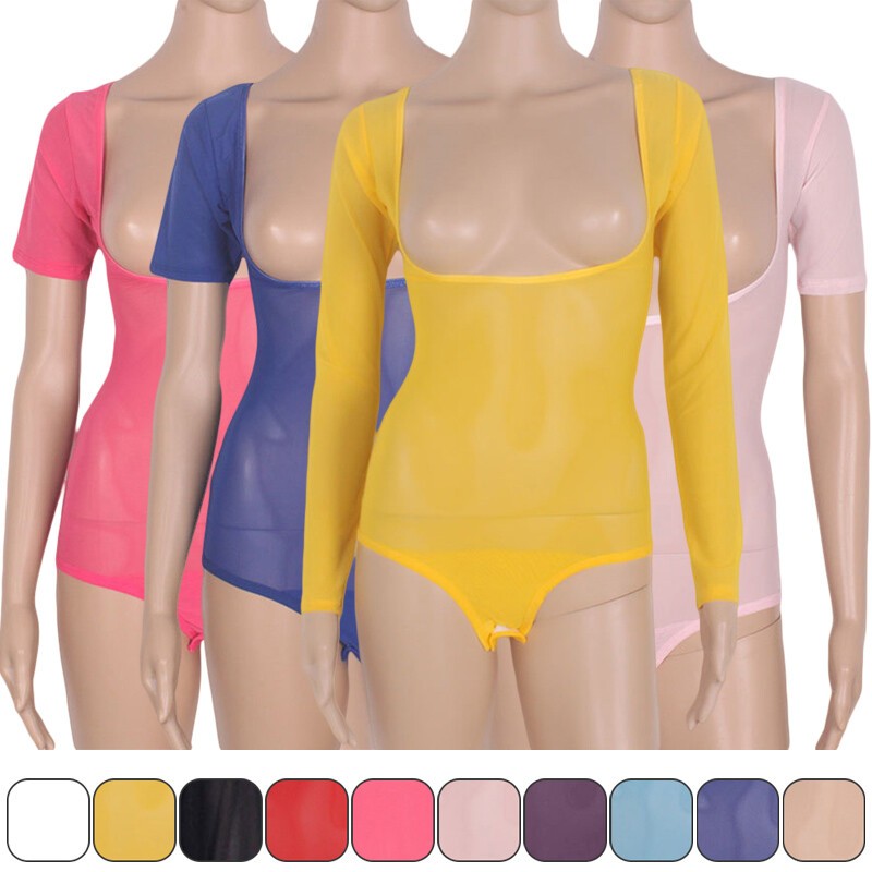 Body de malla transparente para danza del vientre con mangas suave elástico red