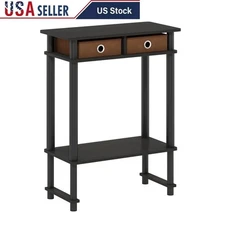 Hallway Console Table W/ Storage Drawers & Lower Shelf Home Organization Brown