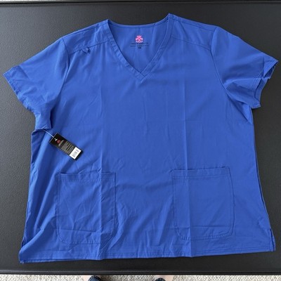 NWT Natural Uniforms Women's Scrub Top 3X Blue Modern Fit Cool Stretch Pockets