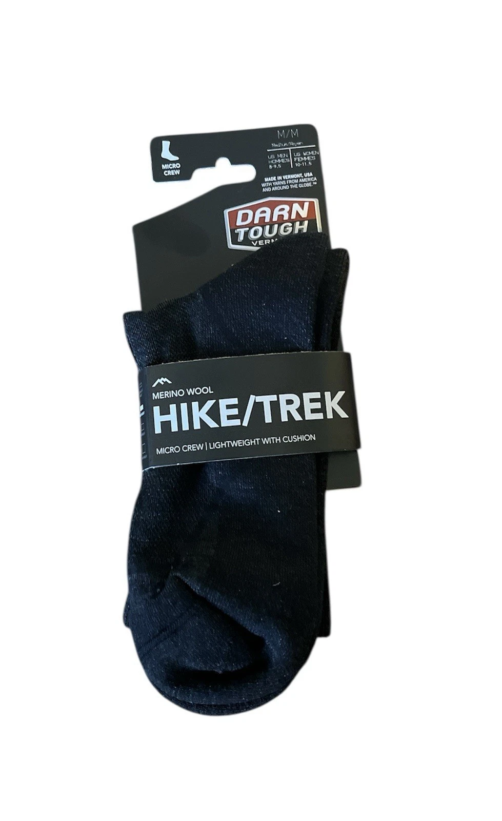Darn Tough 1972 Micro Crew Black Socks Sz Men’s M Hike/Trek Lightweight Hiking