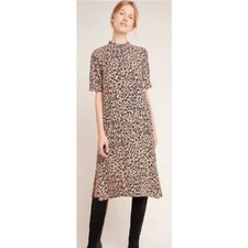 By Anthropologie Size Small Mackenzie Midi Dress Tan Black Animal Print Mock