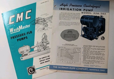 #ad 2 Vintage Pump Advertising Flyer Brochure CMC GormanRupp Irrigation Pressure Flo $12.60