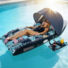 Pool Floats Lounger with UPF50 Canopy Adjustable, Inflatable Large Floating Cha
