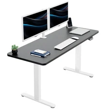 VIVO Electric 60” x 24” Stand Up Desk Workstation | Black Table Top, White Frame