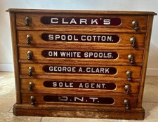 RARE! Antique 6  Drawer Clark’s Spool Cabinet, Ruby Red Glass - CIRCA EARLY 1900