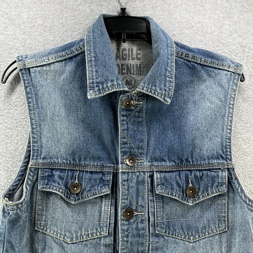 Agile Denim Mens Vest Medium M Blue Chaleco Button Up Collared Outdoor  image 2