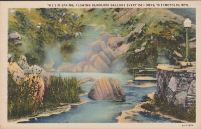 Thermopolis Wyoming WY. The Big Spring UNP Linen Postcard