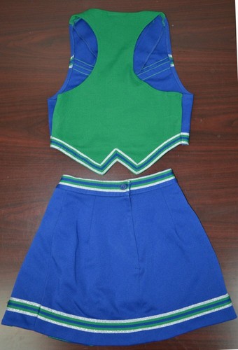 ECHTE SENIOR CHEERLEADER UNIFORM blau/grün mehrere Erwachsenengrößen HALLOWEEN - Bild 2 von 2