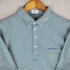 JOHNNIE-O Size Medium Mens Cotton Polo Shirt Green/White Stripe Soft Golf Casual