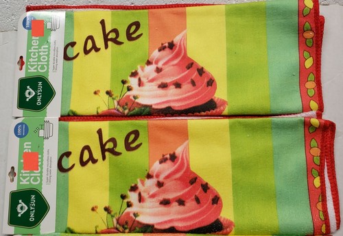 SET OF 3 SAME KITCHEN MICROFIBER DISHCLOTS (23"x23") PINK CAKE & FLOWERS,Onlysun - Imagen 4 de 10