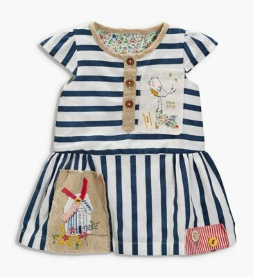 Next Sommer Kleid mit Applikationen Stickerei Baumwollkleid gestreift Gr 62