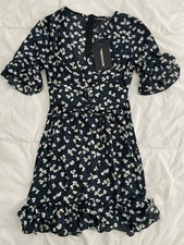 Pretty Little Thing Ditsy Floral Corset Swing Dress US4 Frill Hem Lace Up NWT