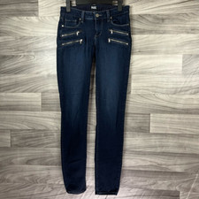Paige Womens Slim Skinny Jeans Blue Dark Wash Mid Rise Zip Pockets Denim 25