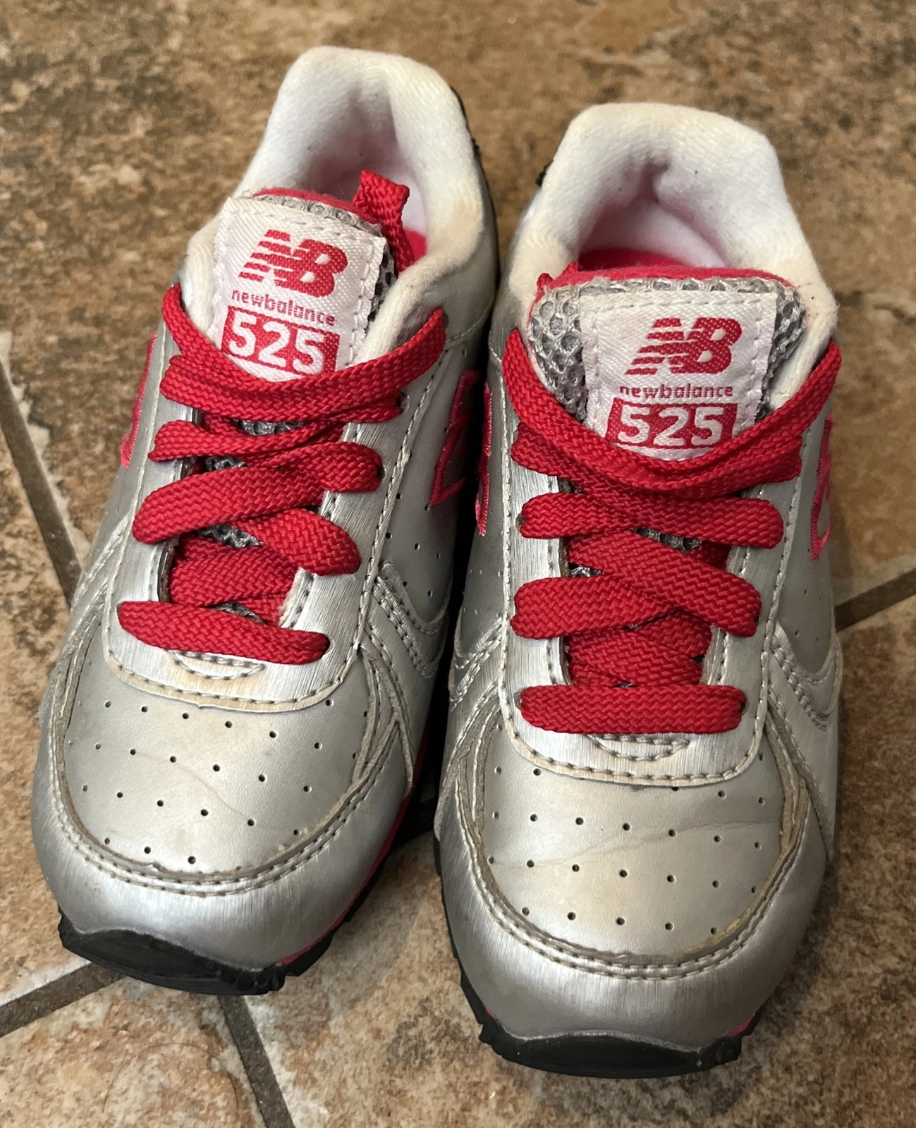 Scarpe da ginnastica New Balance 525 argento rosa basse stringate bambini taglia 9 M